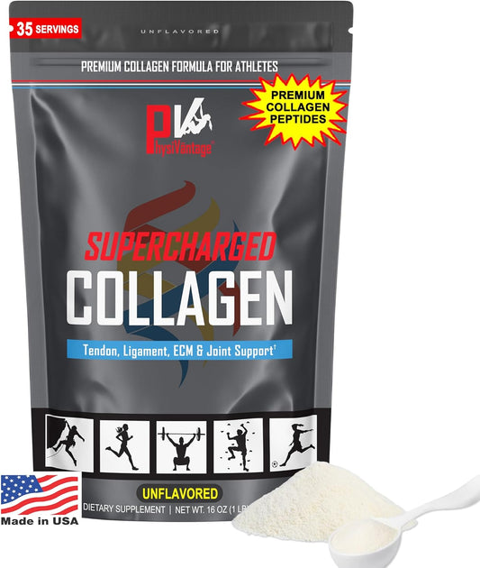 Supercharged Collagen Peptides Powder with Vitamin C & BCAAs - 16oz Unflavored Hydrolyzed Collagen for Joint, Tendon, Ligament, & Skin Health Support - Keto & Paleo Friendly, Grass-Fed - BoostGo Australia
