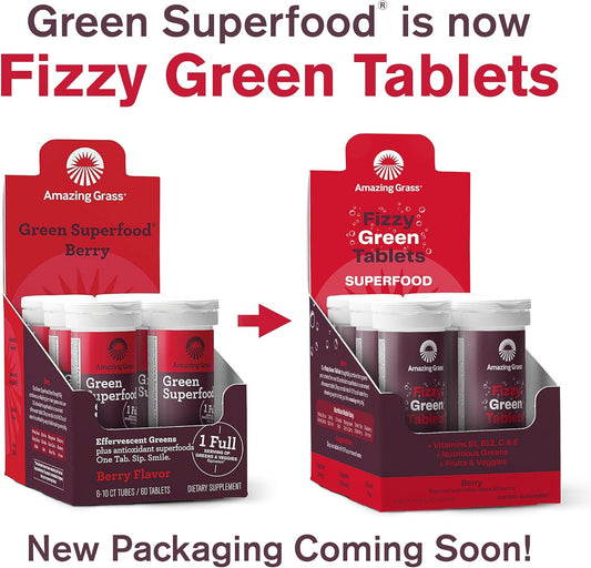 Superfood Berry Fizzy Green Tablets: Antioxidant-Rich Alkalizing Greens for Water, 120 Count