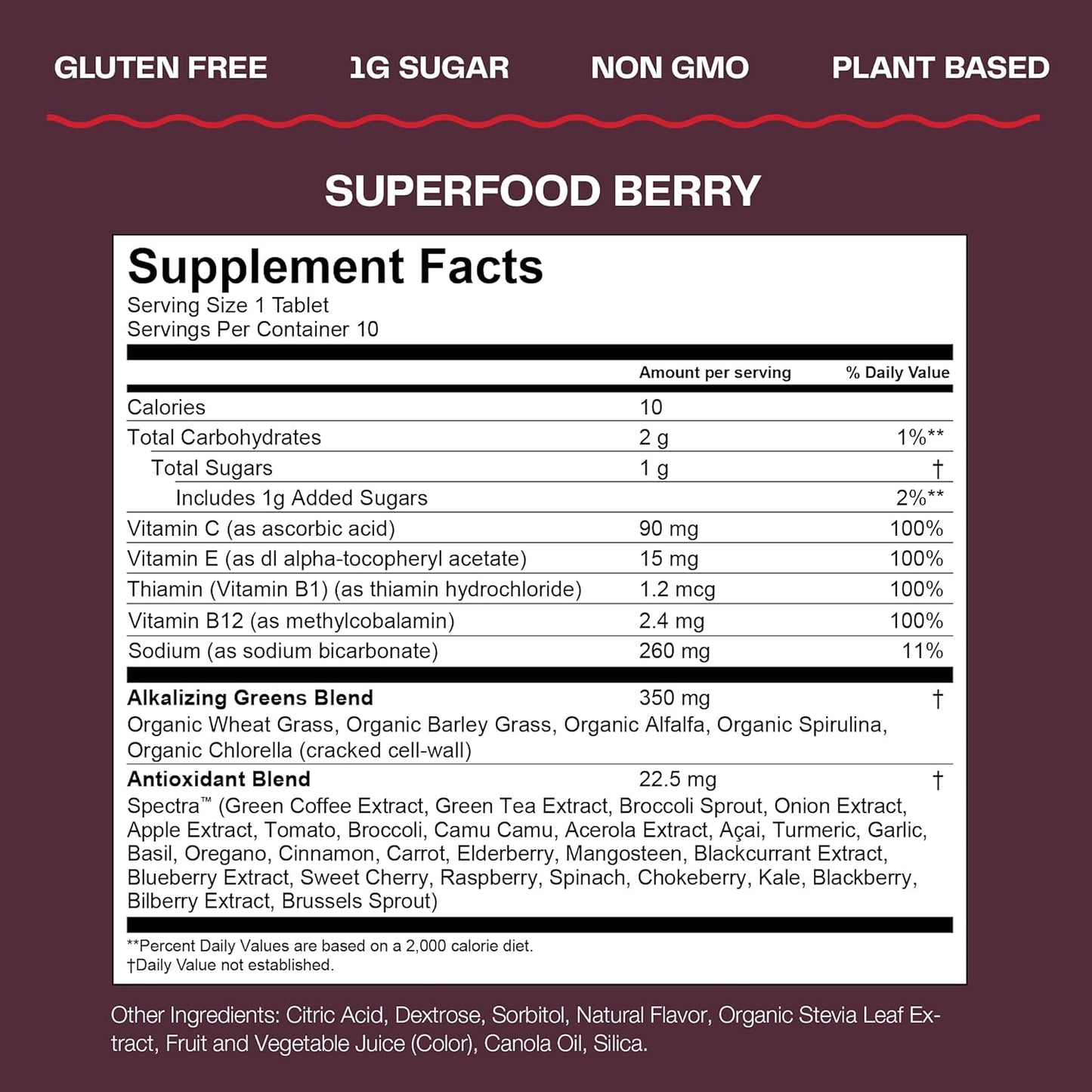 Superfood Berry Fizzy Green Tablets: Antioxidant-Rich Alkalizing Greens for Water, 120 Count