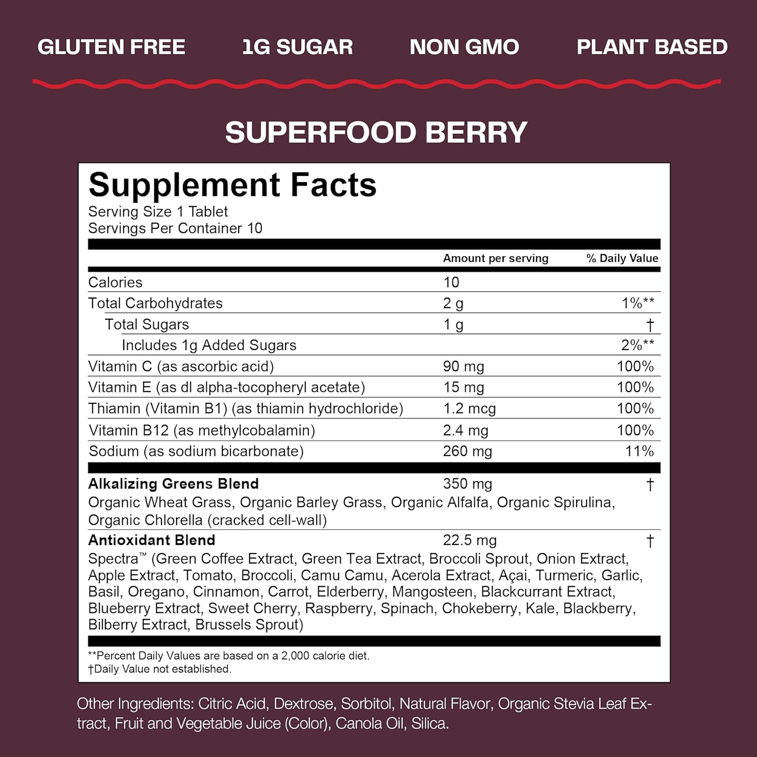 Superfood Berry Fizzy Green Tablets: Antioxidant-Rich Alkalizing Greens for Water, 120 Count