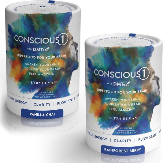 Superfood Blend Variety Pack: Vanilla Chai & Rainforest Berry - Ultra Human CONSCIOUS1 for Enhanced Focus