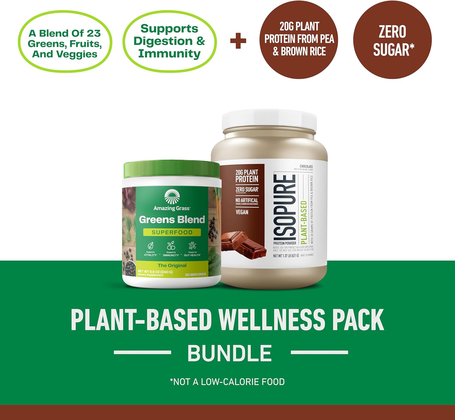 Superfood Bundle: Amazing Grass Greens Powder & Isopure Chocolate Vegan Protein (Original, Plant-Based, Organic, Dairy-Free)