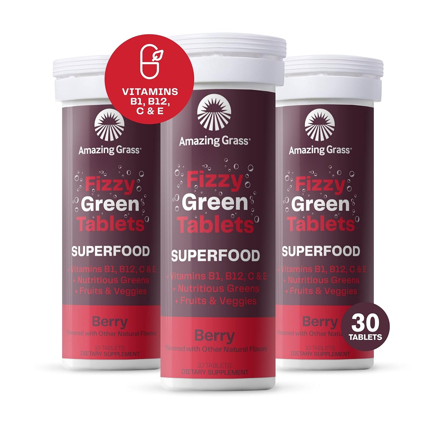 Superfood Fizzy Green Tablets: Berry Flavor, 30 Count, Antioxidants & Alkalizing Greens, Immune Support