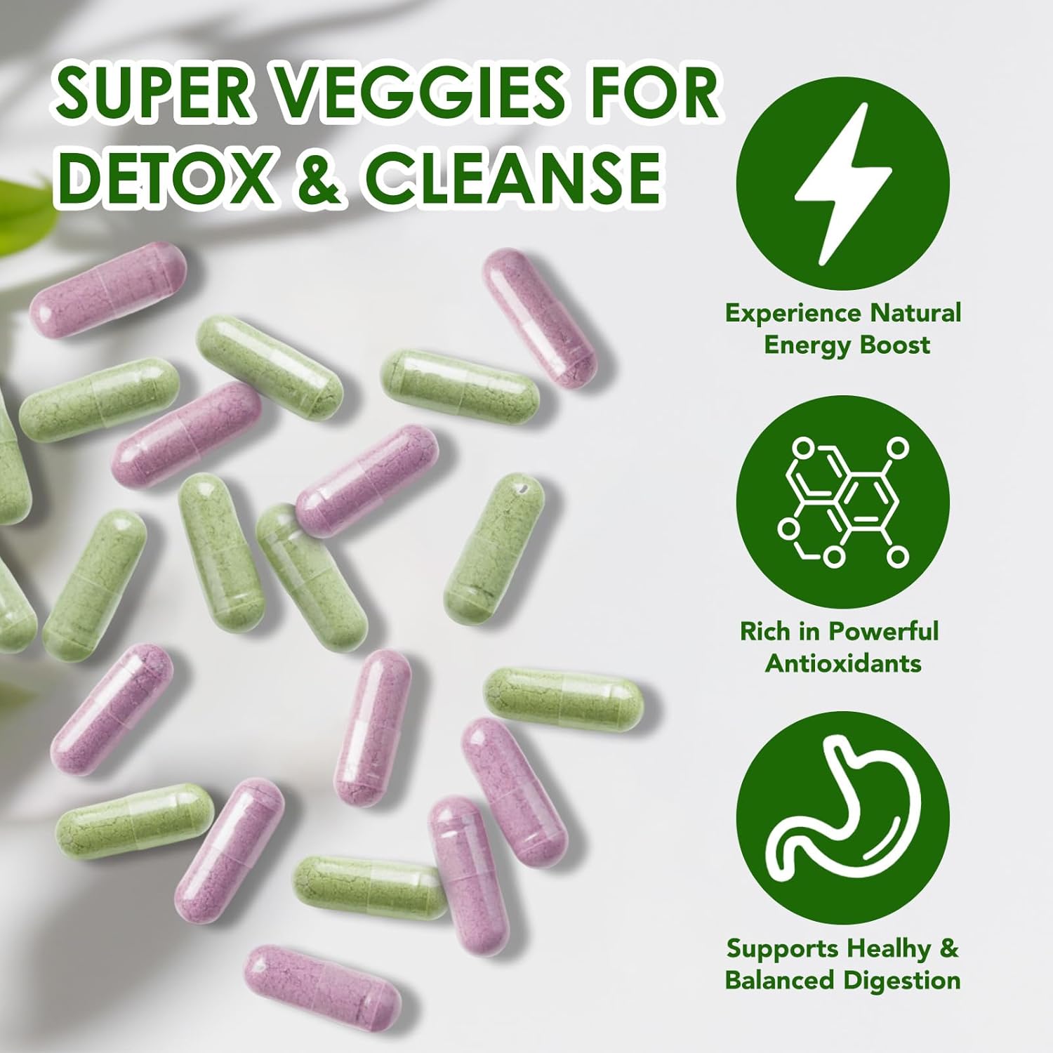 Superfood Fruits and Vegetables Supplements with Natural Fiber - 90 Veggie and 90 Fruit Capsules for Immunity, Gut Health, and Energy Boost