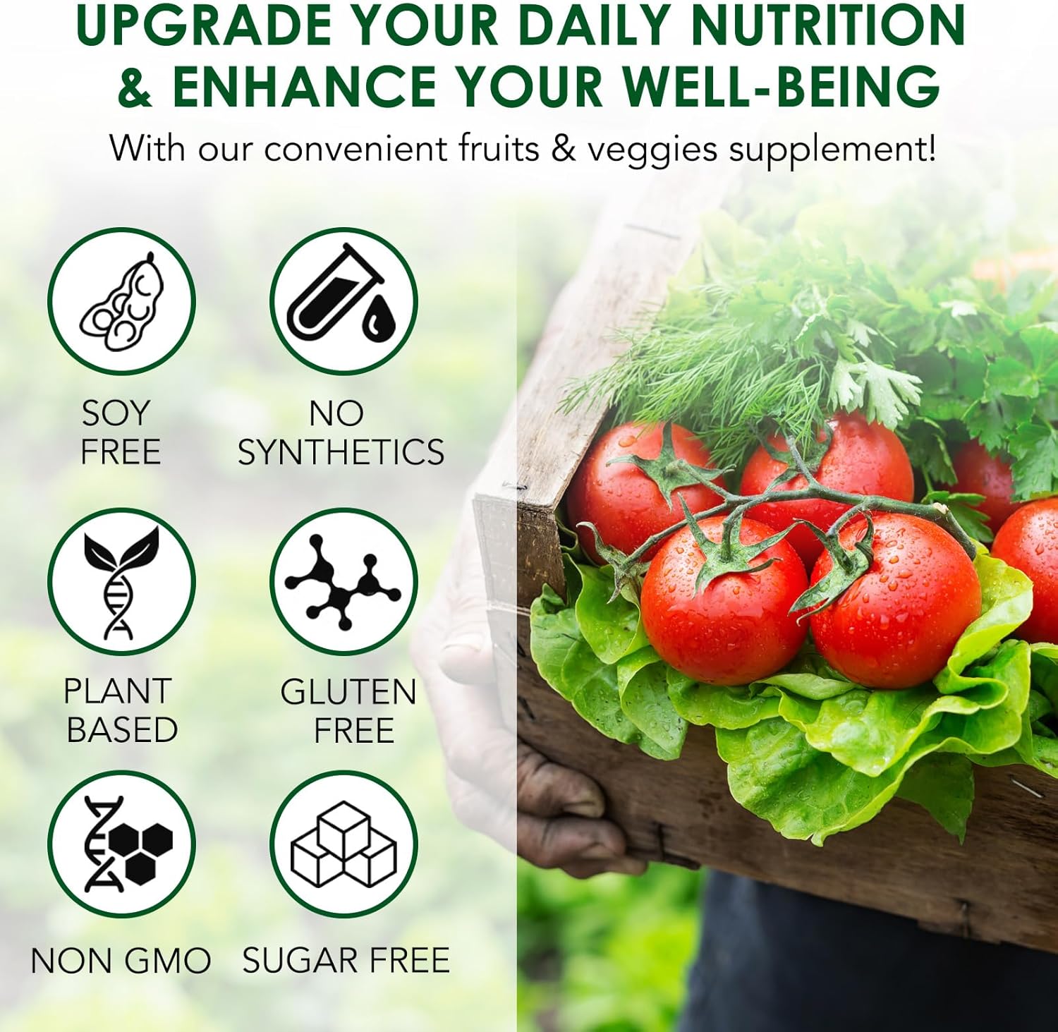 Superfood Fruits and Vegetables Supplements with Natural Fiber - 90 Veggie and 90 Fruit Capsules for Immunity, Gut Health, and Energy Boost