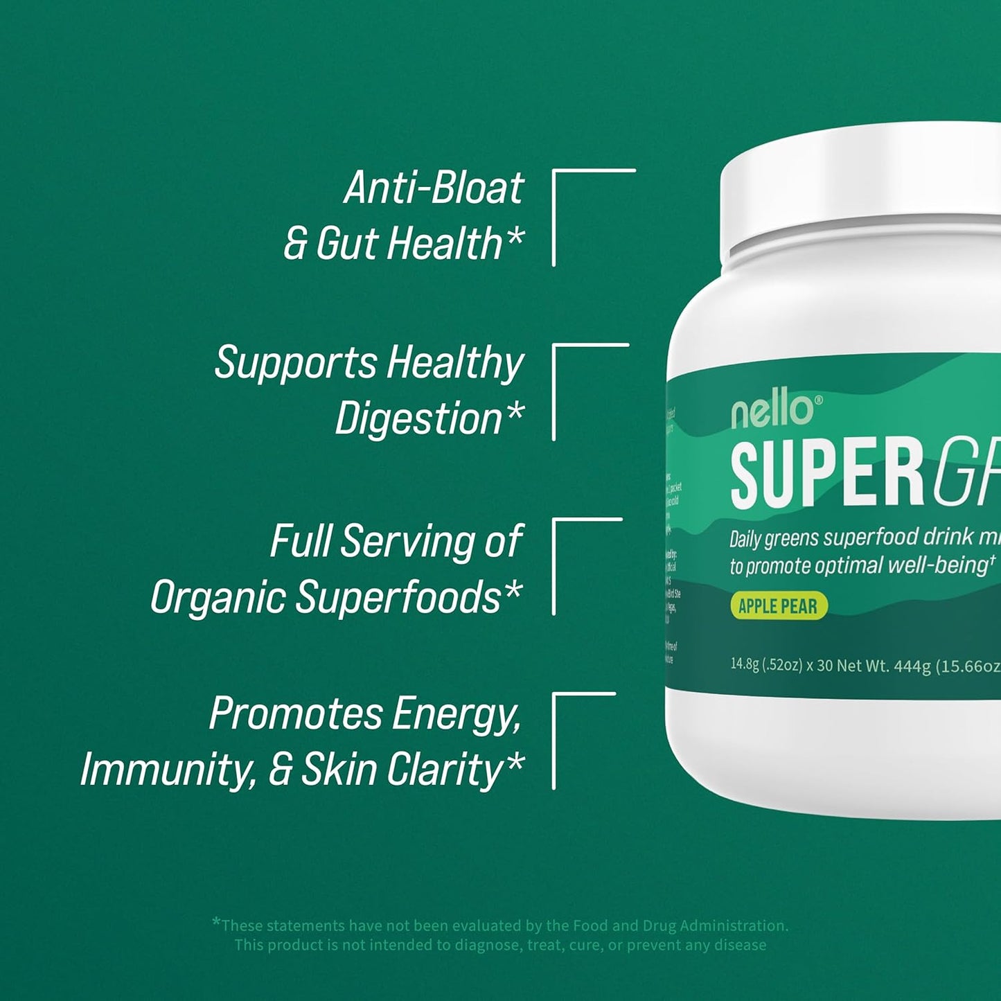 Superfood Greens Drink Mix with Chlorella, Moringa, Spinach, Broccoli, & Enzymes - Nutrient-Rich Powder for Wellness (30 Servings)