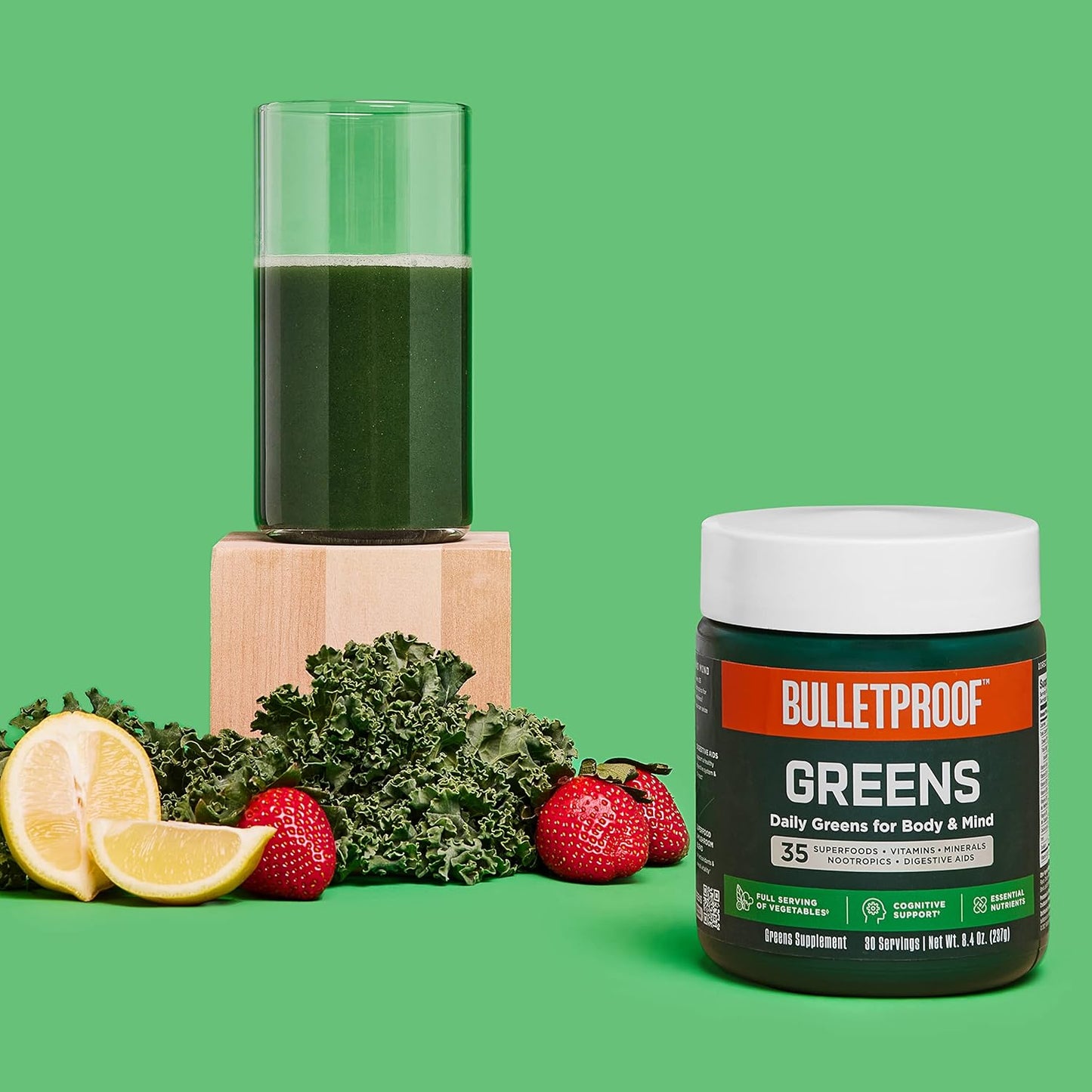 Superfood Greens Powder Bundle - 8.4oz Bulletproof Greens with 35 Superfoods and 15 Individual Packets for Daily Wellness