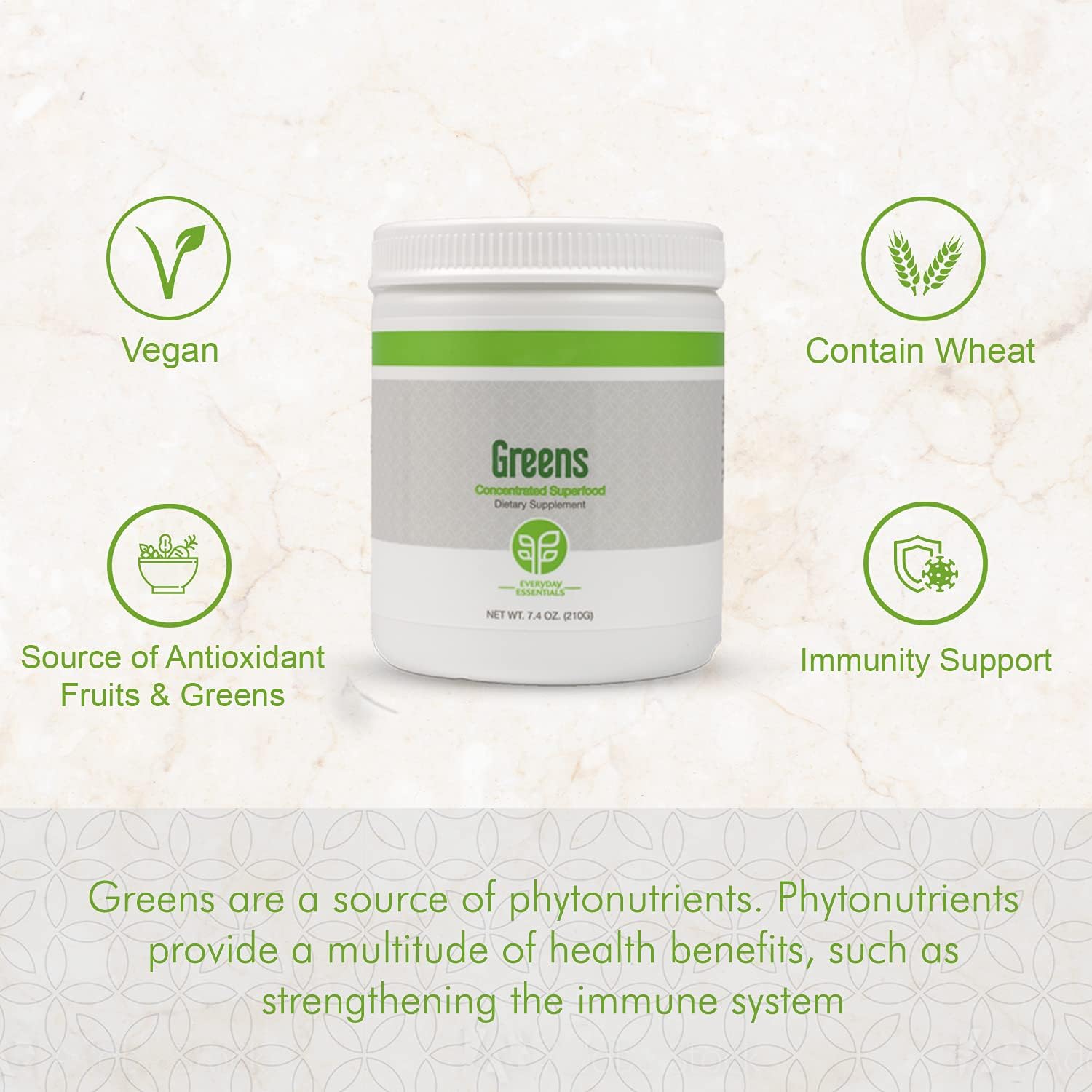 Superfood Greens Powder Organic Blend with Antioxidants & Phytonutrients - 210g Vegan Drink Mix with Four Proprietary Blends, Stevia Sweetened, Easy to Mix with Water or Juice