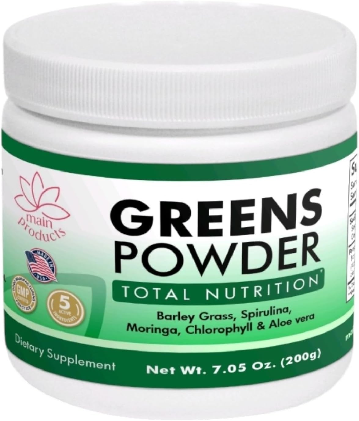 Superfood Greens Powder with Barley Grass, Spirulina, Moringa, Chlorophyll, and Aloe Vera - 7.05 Oz (200g)