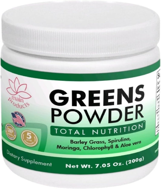 Superfood Greens Powder with Barley Grass, Spirulina, Moringa, Chlorophyll, and Aloe Vera - 7.05 Oz (200g)