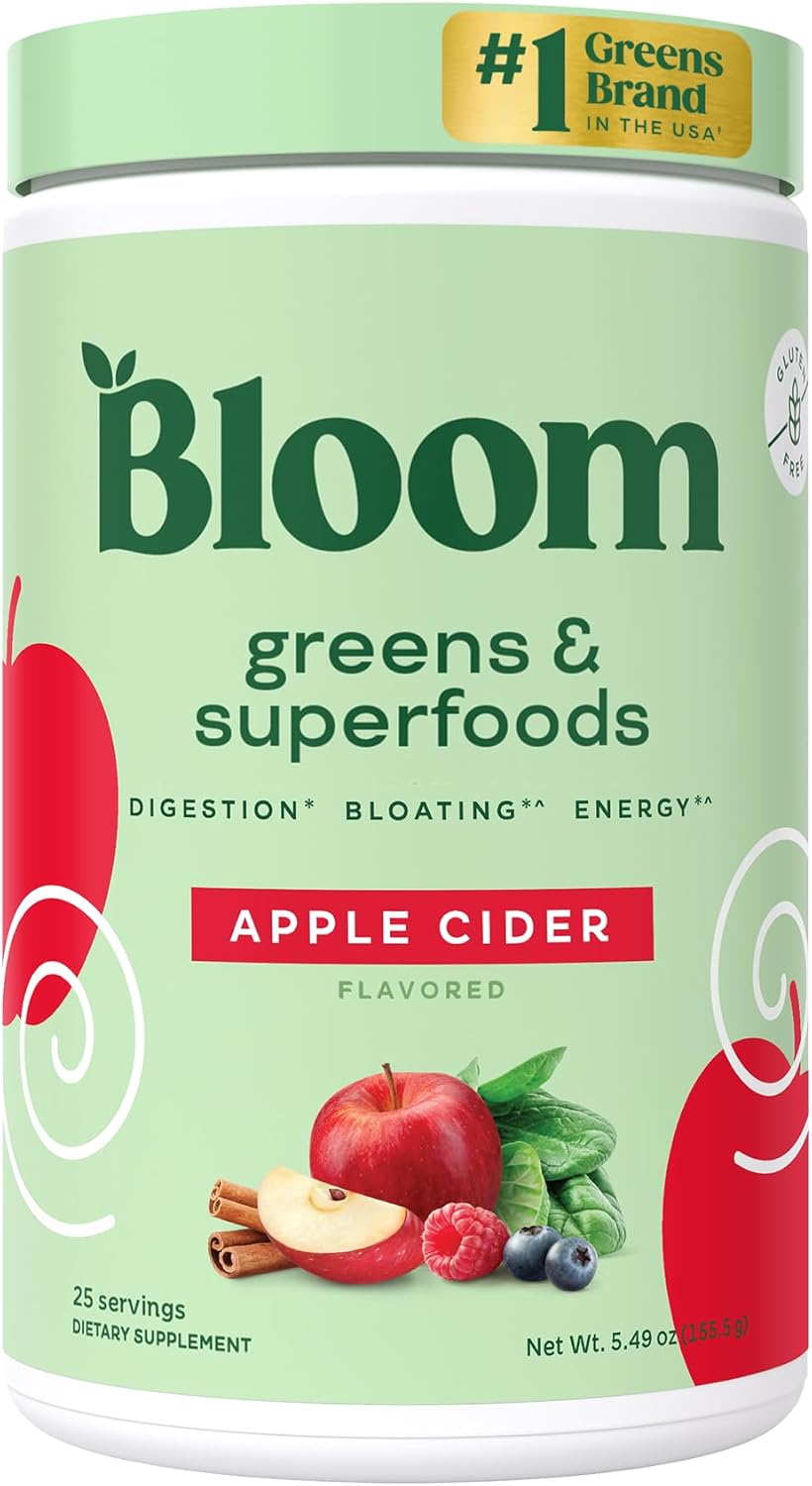 Superfood Greens Powder with Digestive Enzymes, Probiotics, and Prebiotics for Gut Health and Bloating Relief - Chlorella, Beet Root, Apple Cider Vinegar - 25 Servings