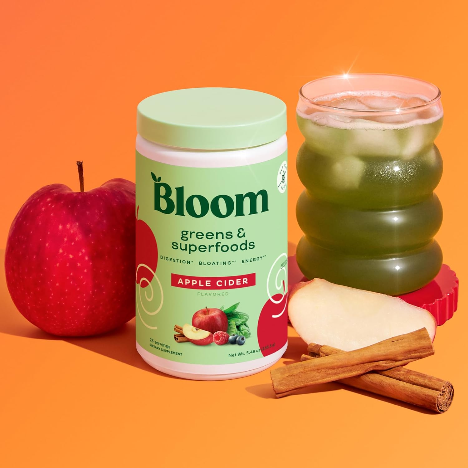 Superfood Greens Powder with Digestive Enzymes, Probiotics, and Prebiotics for Gut Health and Bloating Relief - Chlorella, Beet Root, Apple Cider Vinegar - 25 Servings