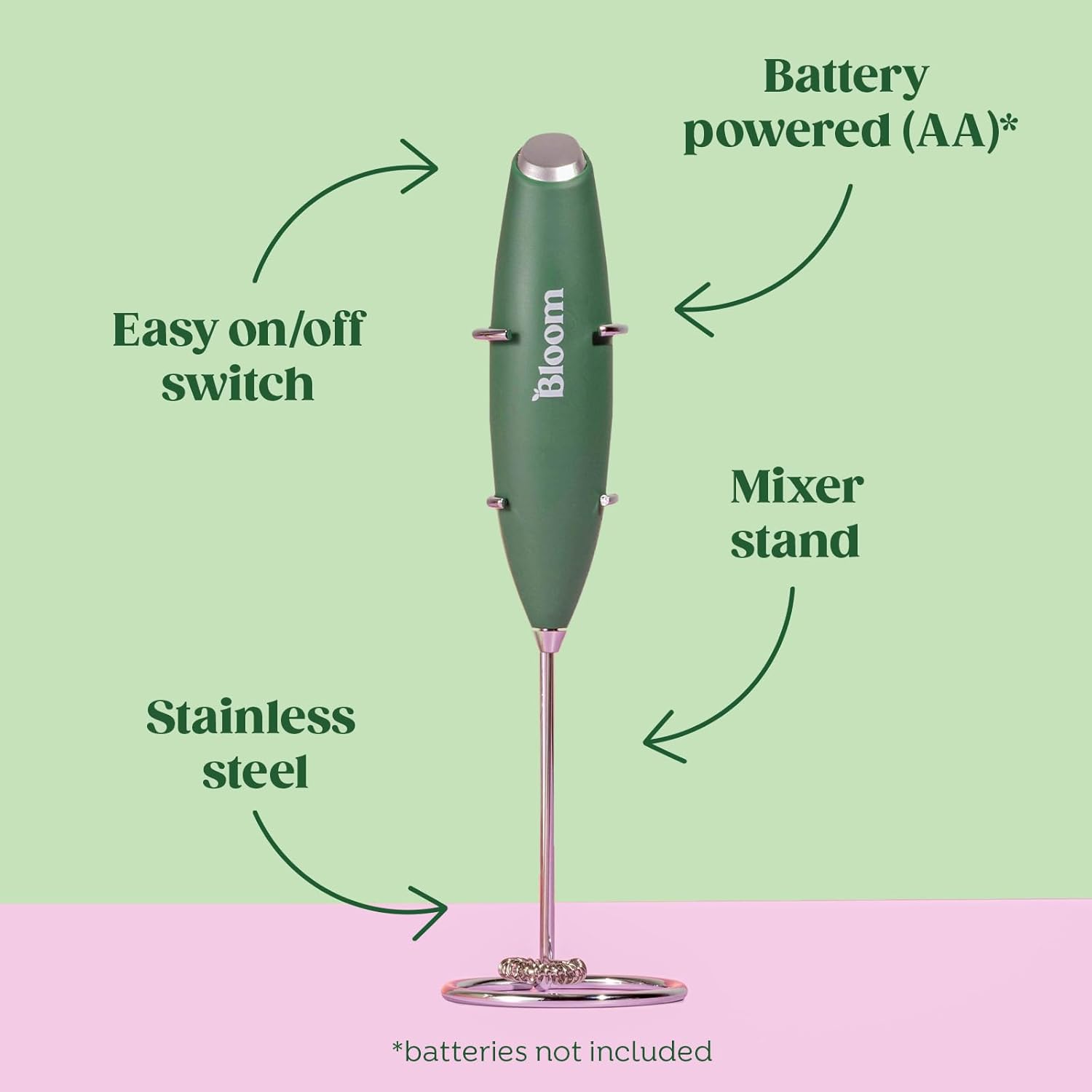 Superfood Greens Powder with Digestive Enzymes, Probiotics, Prebiotics for Gut Health + Bloating Relief + Hand Mixer