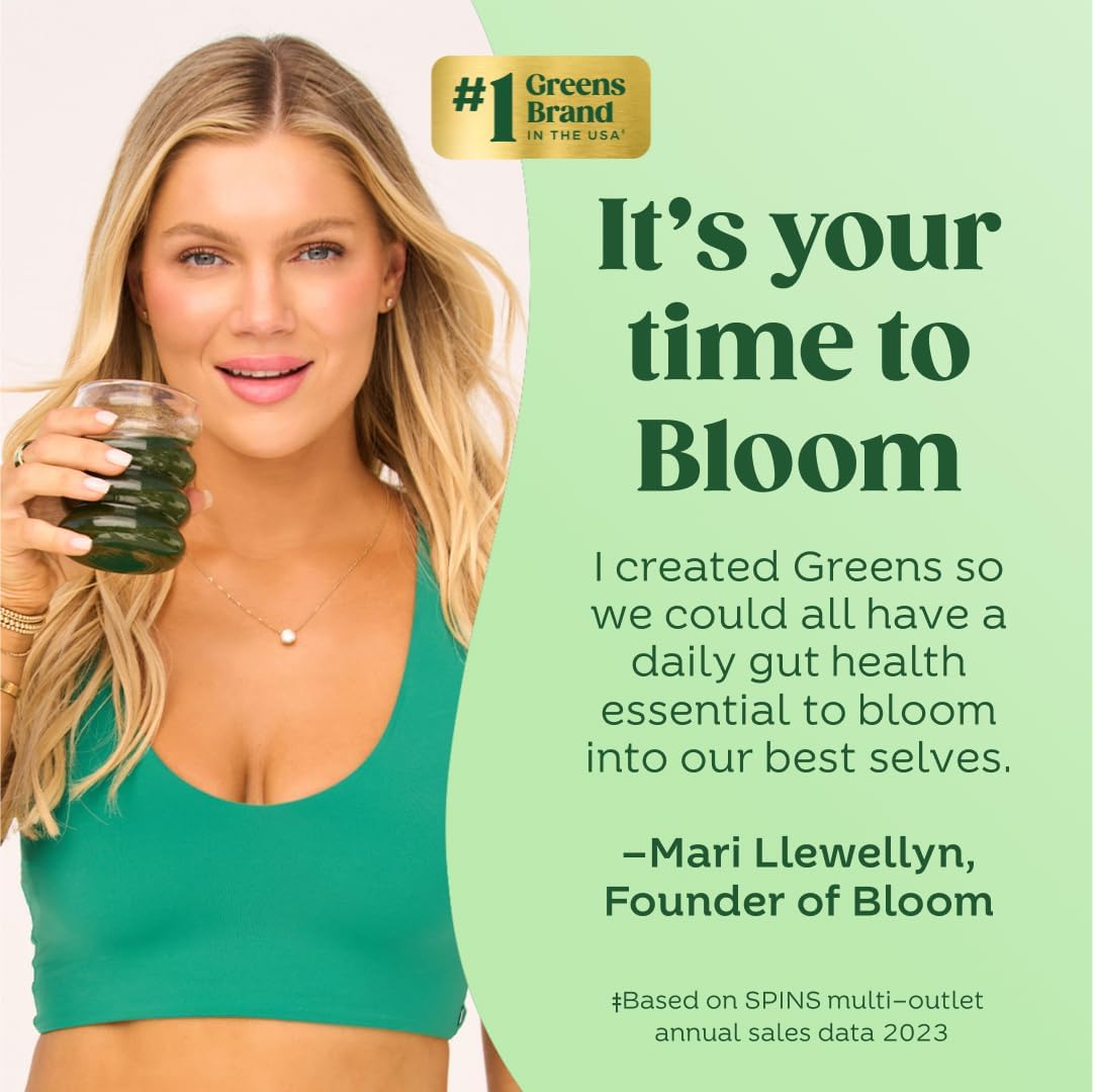 Superfood Greens Powder with Digestive Enzymes, Probiotics, and Prebiotics for Gut Health and Bloating Relief - Chlorella, Beet Root, Berry - 60 Servings