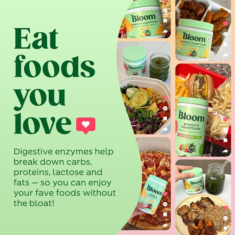 Superfood Greens Powder with Digestive Enzymes, Probiotics, and Prebiotics for Gut Health and Bloating Relief - Strawberry Kiwi Flavor + Milk Frother Hand Mixer