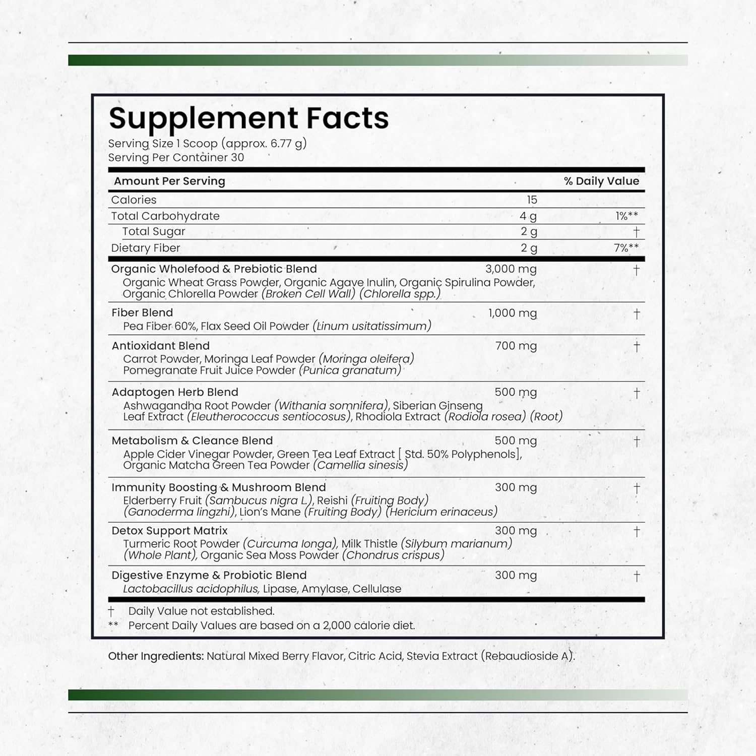 Superfood Greens with Probiotics, Mushroom Blend, and Adaptogens - Detox & Digestion Support - Green Tea Matcha Flavor - 30 Servings