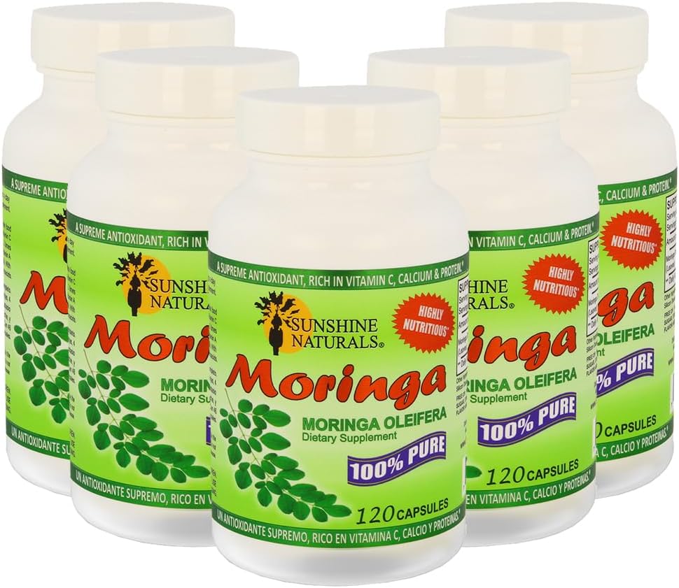 Superfood Moringa Dietary Supplement for Immune Support, Energy Boost, and Antioxidant Aid. Promotes Heart Health and Digestion. 600 Capsules Total.
