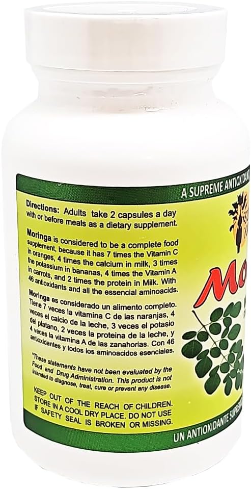 Superfood Moringa Dietary Supplement for Immune Support, Energy Boost, and Antioxidant Aid. Promotes Heart Health and Digestion. 600 Capsules Total.