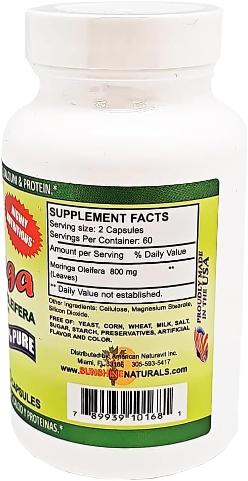 Superfood Moringa Dietary Supplement for Immune Support, Energy Boost, and Antioxidant Aid. Promotes Heart Health and Digestion. 600 Capsules Total.
