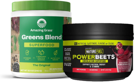 Superfood Smoothie Mix & Nature Fuel Beet Root Powder Combo: Boost Energy Naturally with Greens and Beets, 30 Servings each