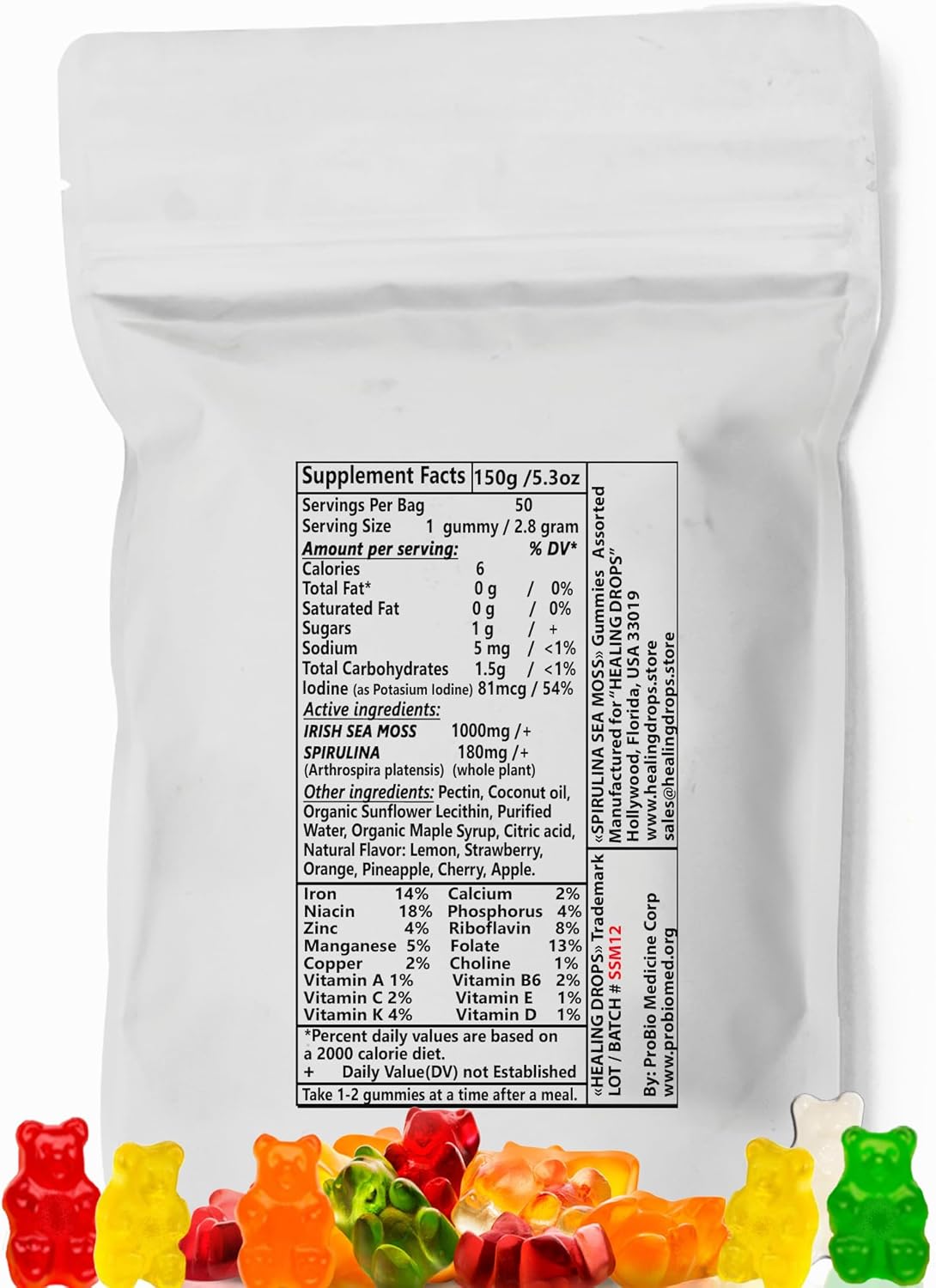 Superfood Spirulina Sea Moss Gummy Bears for Overall Wellness - Healing Drops Spirulina & Sea Moss Gummies Made with Blue-Green Powder & Extract