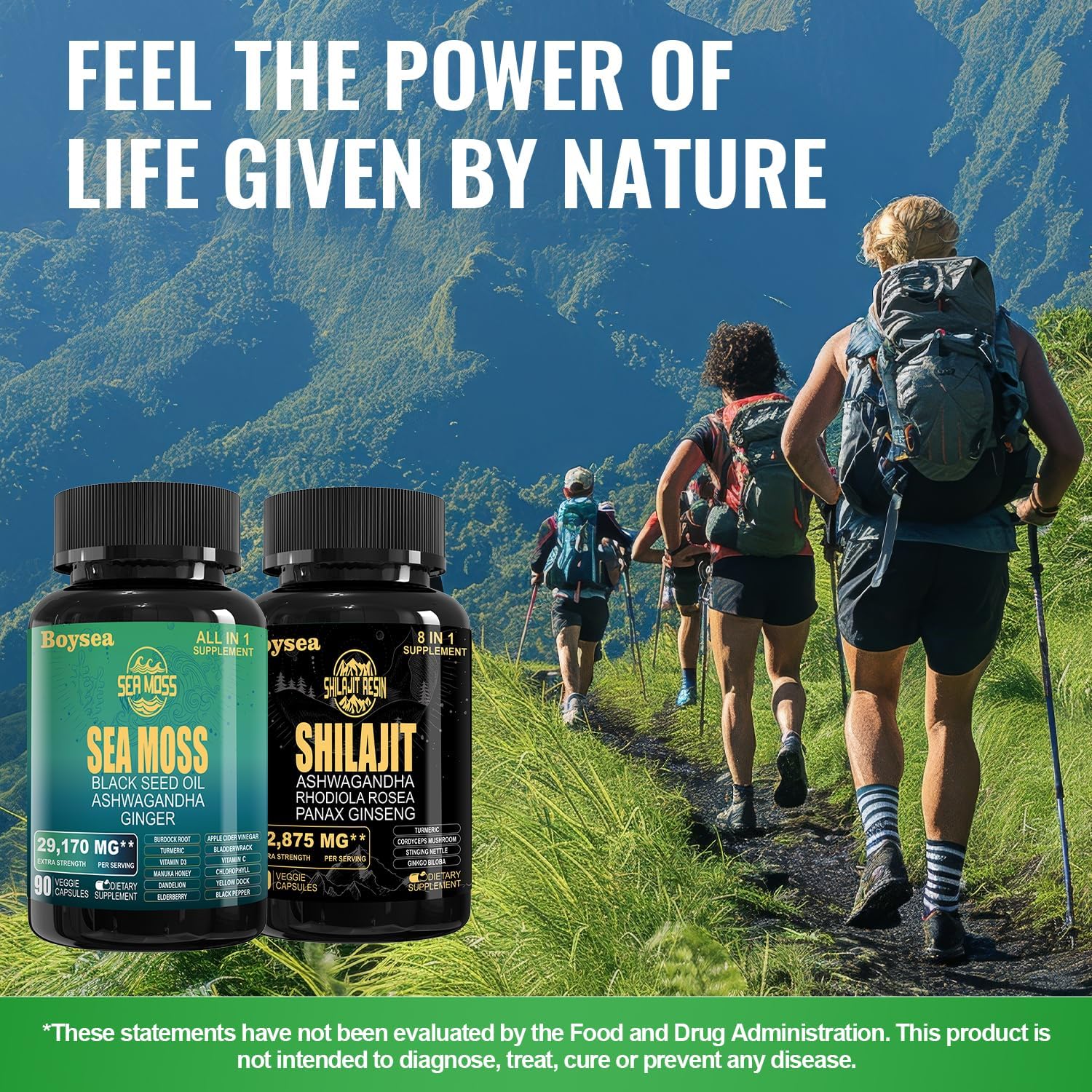 Superfood Supplement Bundle: Geloo 90 Sea Moss & Shilajit Capsules (Black Seed Oil, Ashwagandha) - 4 Pack