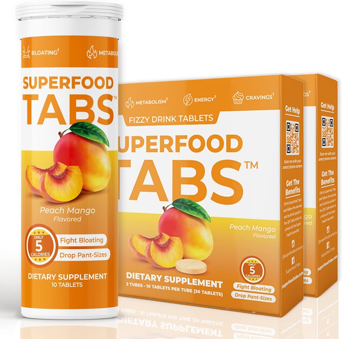 Superfood Tabs Detox Cleanse Drink for Women & Men - Supports Healthy Weight, Digestive Health, Cravings & Bloating - Peach Mango Flavor [60 Tablets]