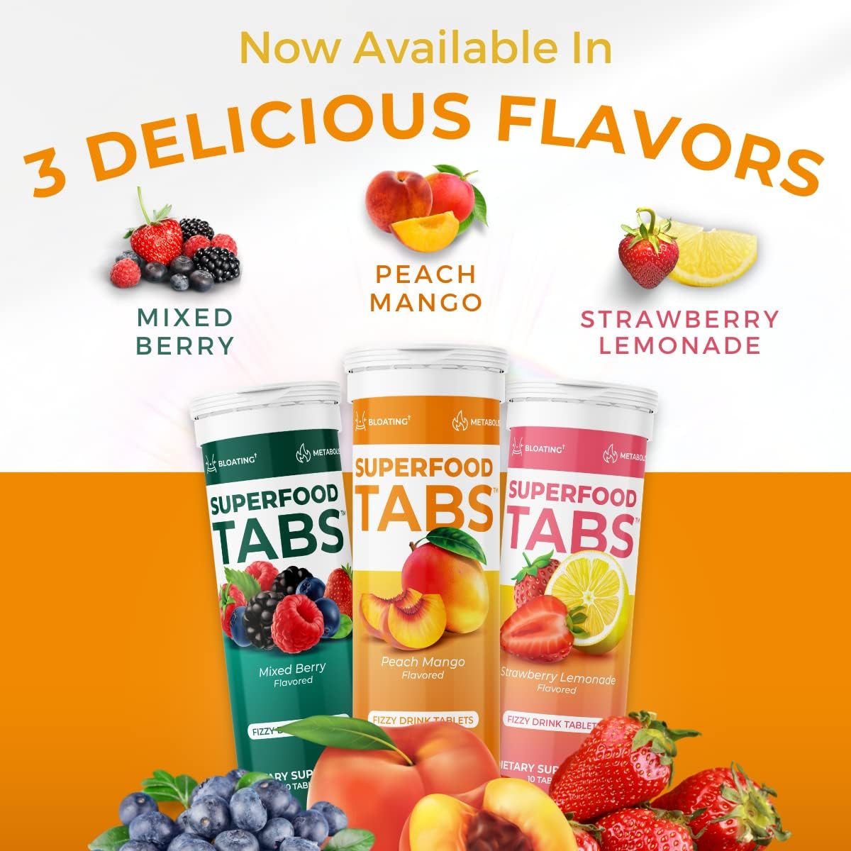 Superfood Tabs Detox Cleanse Drink for Women & Men - Supports Healthy Weight, Digestive Health, Cravings & Bloating - Peach Mango Flavor [60 Tablets]