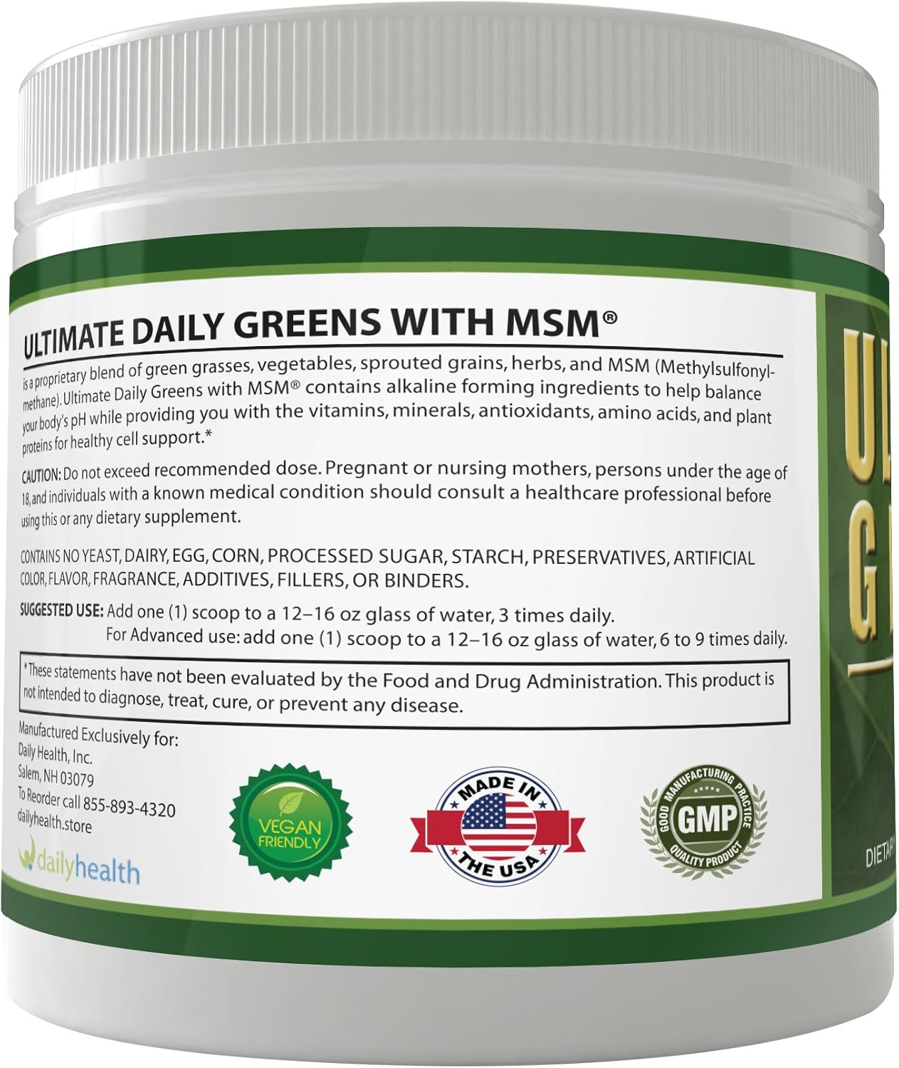 Superfood Vegetable Nutritional Drink Powder with MSM - Vegan Friendly, Gluten & Soy Free, Non-GMO Alkalizing Energy Boost - 8oz (1 Month Supply)