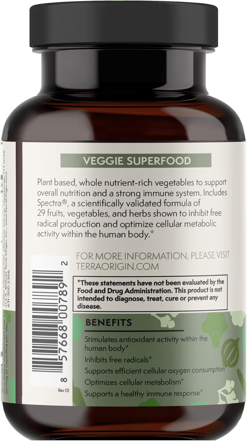 Superfood Veggie Capsules with Spectra® Antioxidant Blend - 90 Capsules, Plant Based & Nutrient Rich