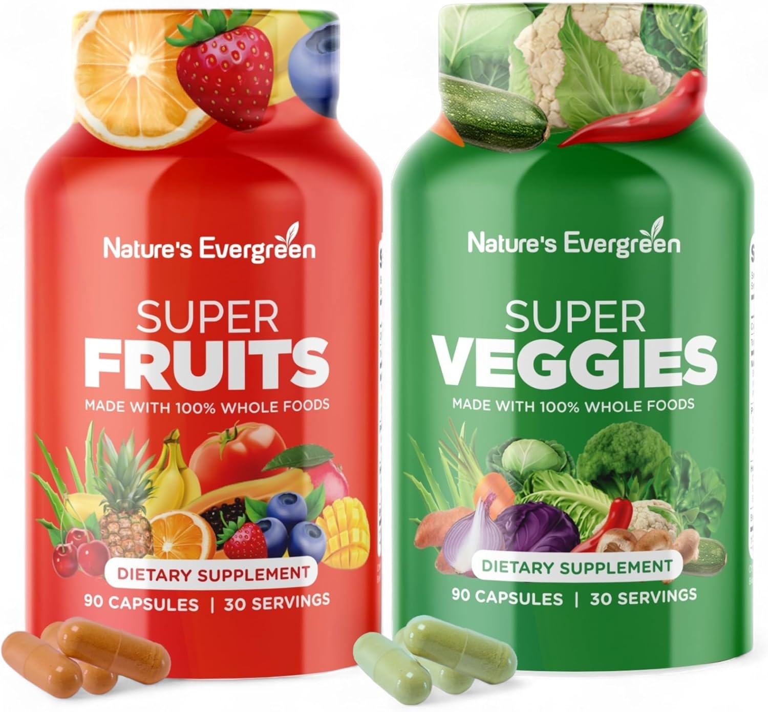 Superfood Vitamins & Minerals Supplement with Nature's Evergreen Fruits and Veggies - Vegan, Non GMO, Soy Free - 180 Capsules x 2 - Made in USA