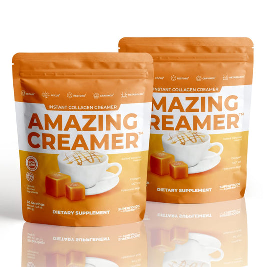 Superfoods Company Collagen Keto Creamer with Hyaluronic Acid & MCT Oil - Brain Boost, Curbs Cravings, Supports Skin & Hair - Diet-Friendly Salted Caramel Creamer [60 Servings]