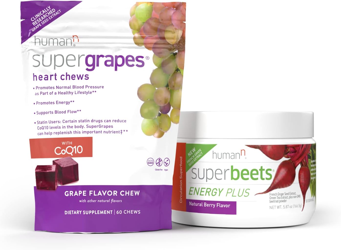 SuperGrapes Chews & SuperBeets Energy Plus by humanN: Boost Energy Levels with Delicious Chews & Powder Formula