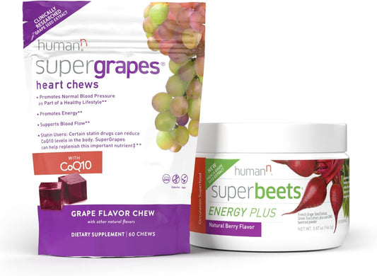 SuperGrapes Chews & SuperBeets Energy Plus by humanN: Boost Energy Levels with Delicious Chews & Powder Formula