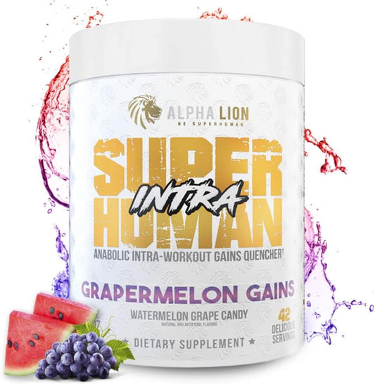 Superhuman Intra Workout Powder - Amino Acids & BCAA Drink for Muscle Recovery, Electrolytes & Hydration - Watermelon Grape Candy Flavor (42 Servings)