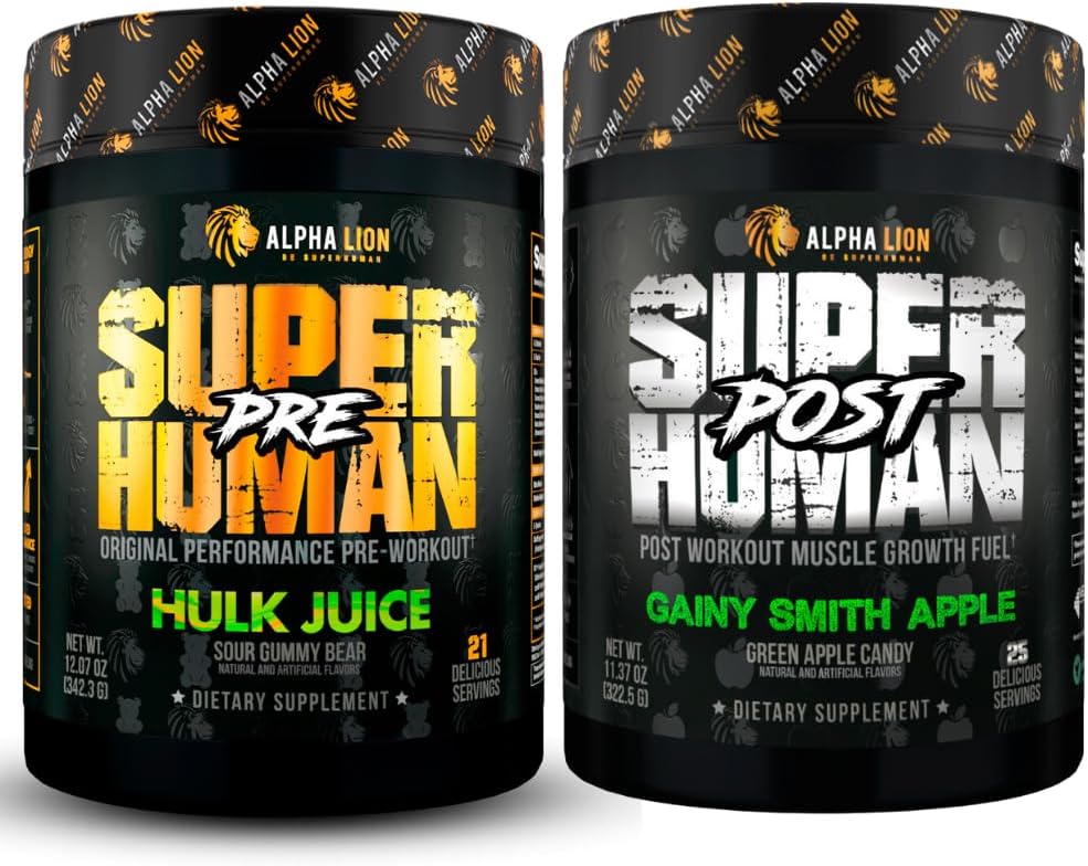 Superhuman Pre & Post Workout Bundle for Lean Muscle Growth & Energy Boost (Hulk Juice & Gainy Smith Apple)