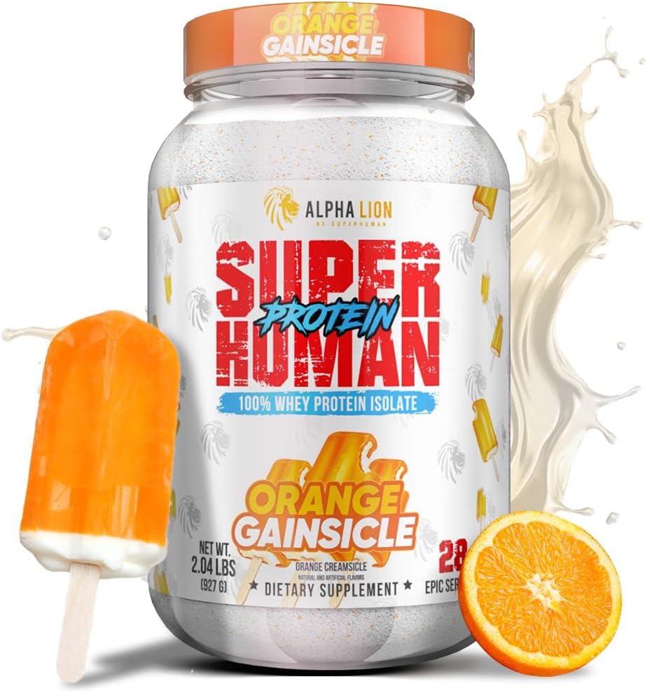 Superhuman Whey Protein Isolate Powder for Muscle Recovery & Growth - Low Carb, Low Sugar, No Bloat Post Workout - Orange Gainsicle Flavor - 28 Servings