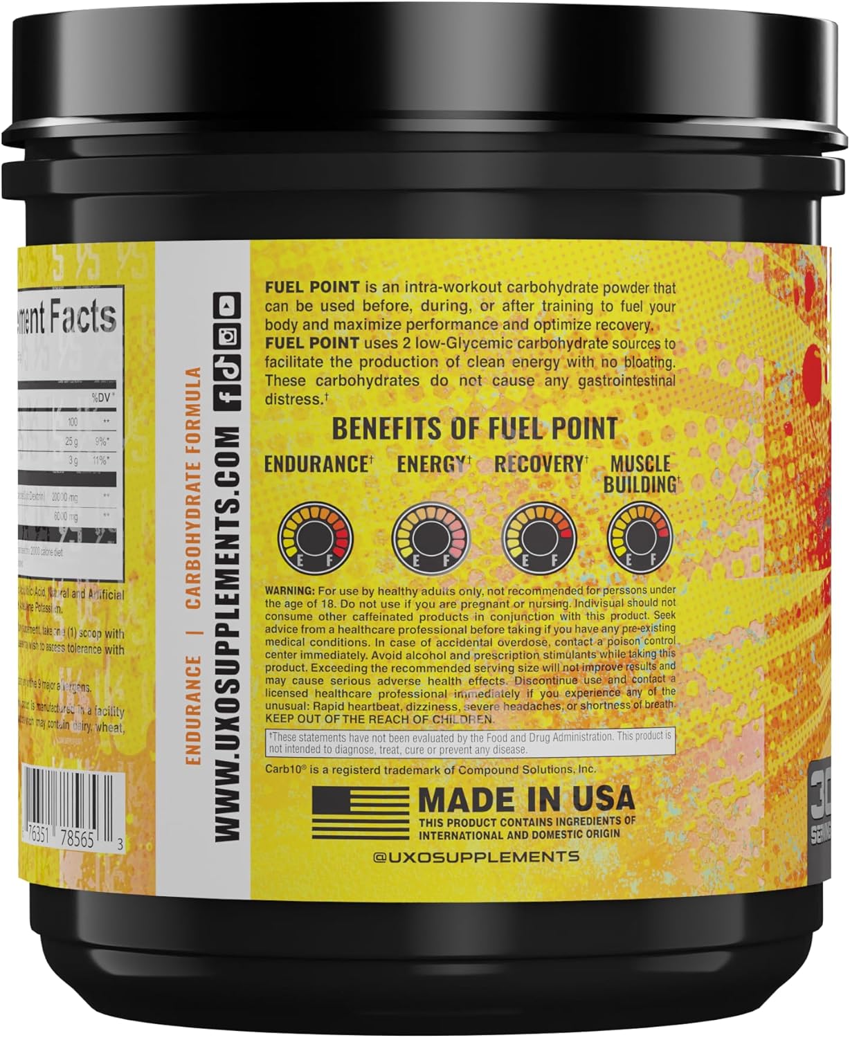 Superior Carbohydrate Formula for Endurance Training and Muscle Fuel - UXO Supplements Fuel Point with Raspberry Lemonade Flavor