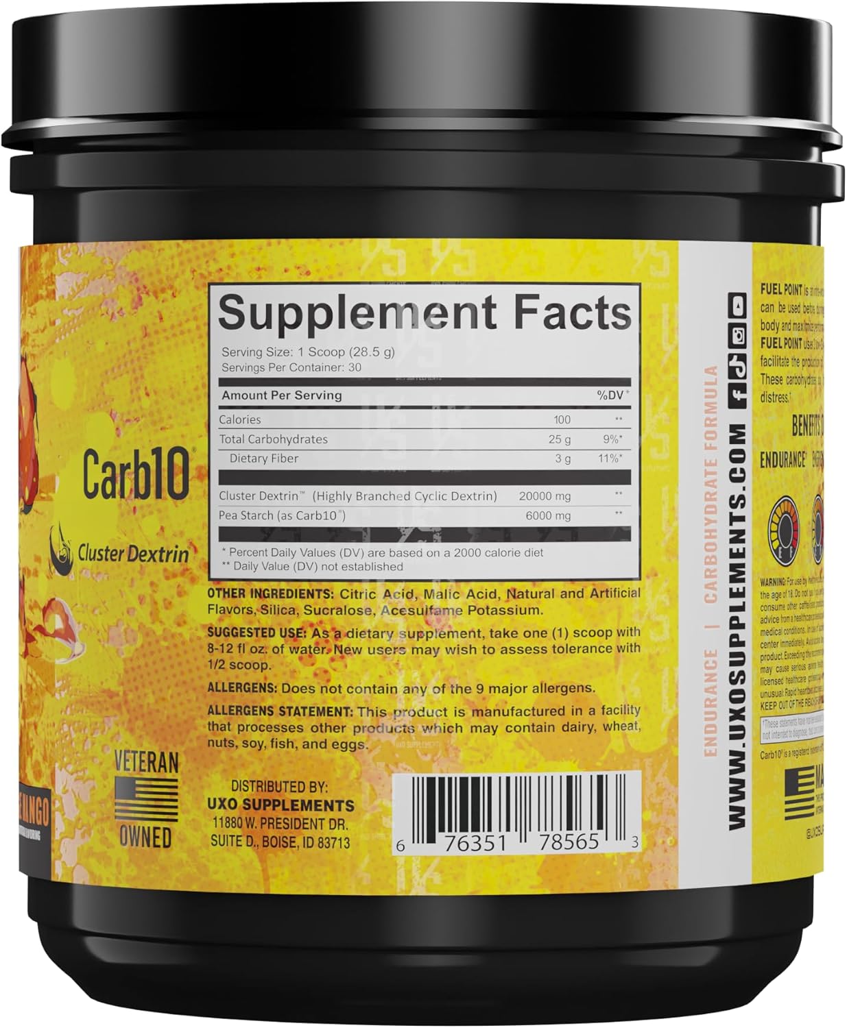 Superior Carbohydrate Formula for Endurance Training and Muscle Fuel - UXO Supplements Fuel Point with Raspberry Lemonade Flavor