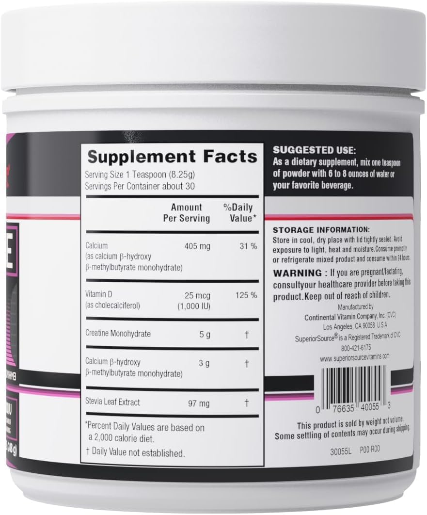 Superior Source Creatine Monohydrate with HMB, D3, Enhanced Strength & Recovery, Ideal for High-Intensity Workouts