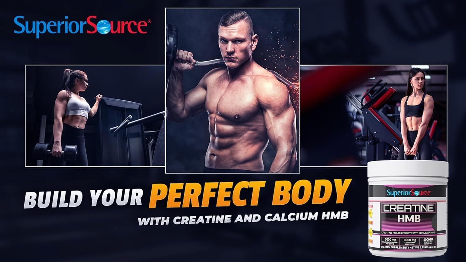 Superior Source Creatine Monohydrate with HMB, D3, Enhanced Strength & Recovery, Ideal for High-Intensity Workouts