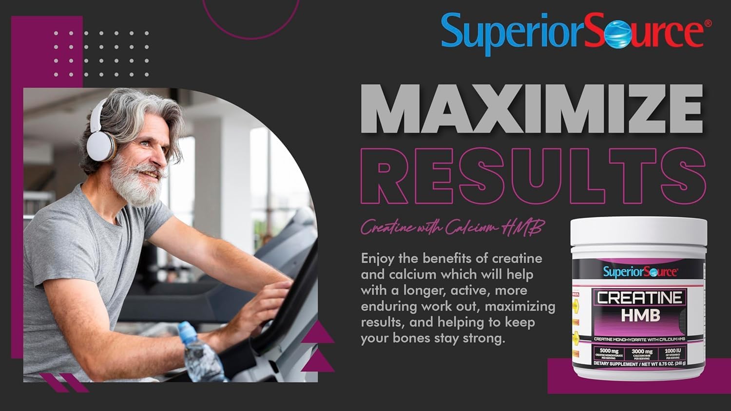Superior Source Creatine Monohydrate with HMB, D3, Enhanced Strength & Recovery, Ideal for High-Intensity Workouts