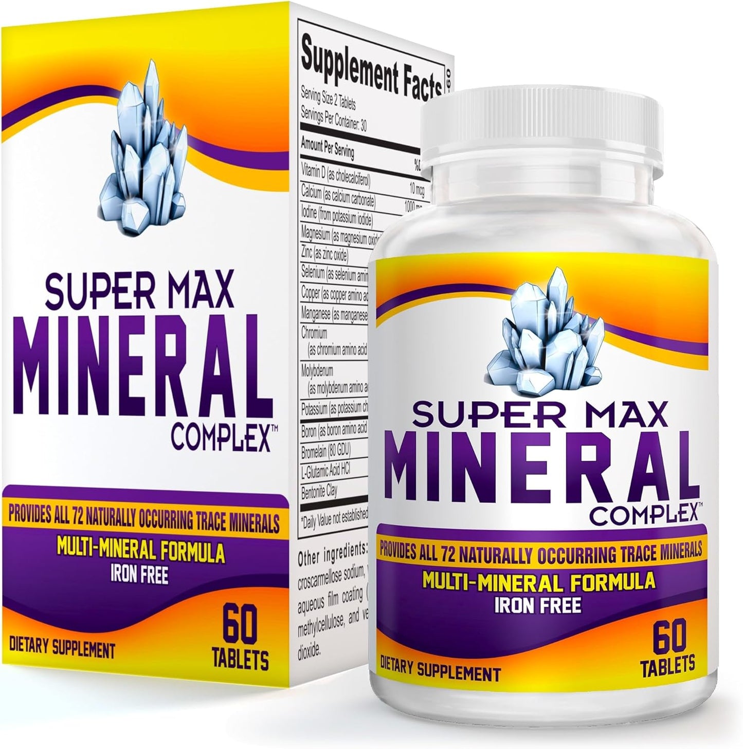 SuperMAX Multimineral Supplement with 72 Trace Minerals - Iron Free Formula - Natural High Potency Multi Mineral Supplements - 30-Day Supply