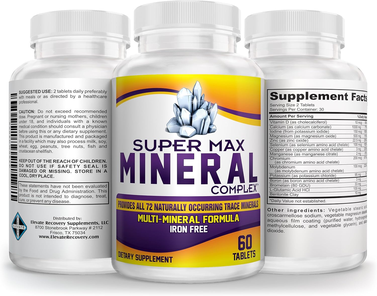 SuperMAX Multimineral Supplement with 72 Trace Minerals - Iron Free Formula - Natural High Potency Multi Mineral Supplements - 30-Day Supply
