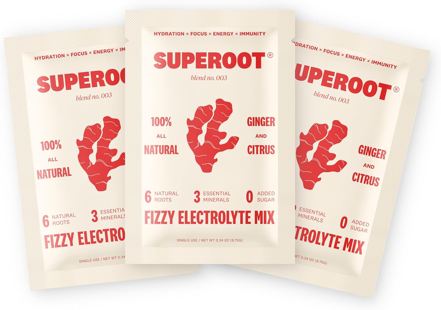 SUPEROOT® Trial Pack Ginger Citrus Natural Electrolytes Powder with Turmeric & Maca Root - Sugar & Caffeine Free Clean Hydration, Energy, Detox & Immune Boost - 3 Servings