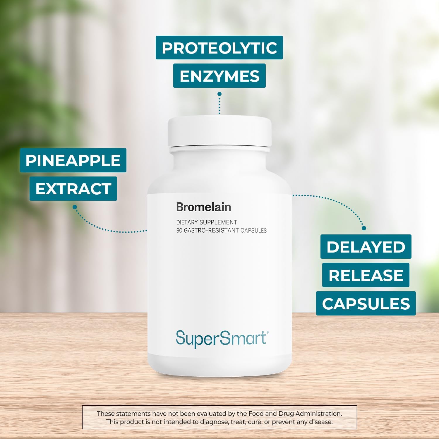 Supersmart Bromelain Supplement 1500mg with 3000 GDU Enzymes - Pineapple Extract | Non-GMO & Gluten Free - 90 DR Capsules