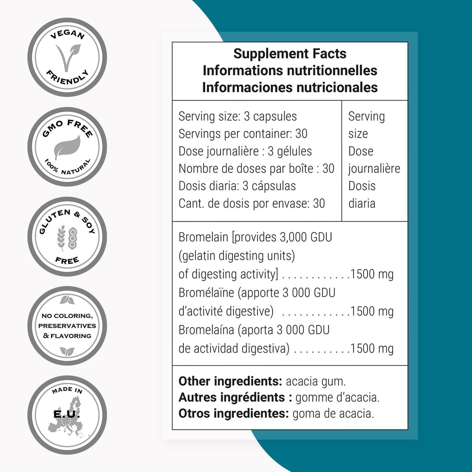 Supersmart Bromelain Supplement 1500mg with 3000 GDU Enzymes - Pineapple Extract | Non-GMO & Gluten Free - 90 DR Capsules