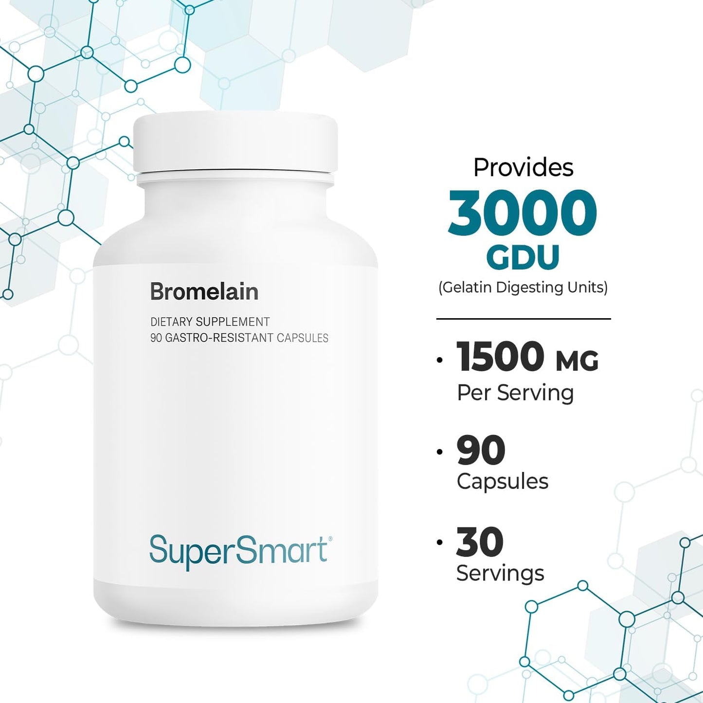 Supersmart Bromelain Supplement 1500mg with 3000 GDU Enzymes - Pineapple Extract | Non-GMO & Gluten Free - 90 DR Capsules
