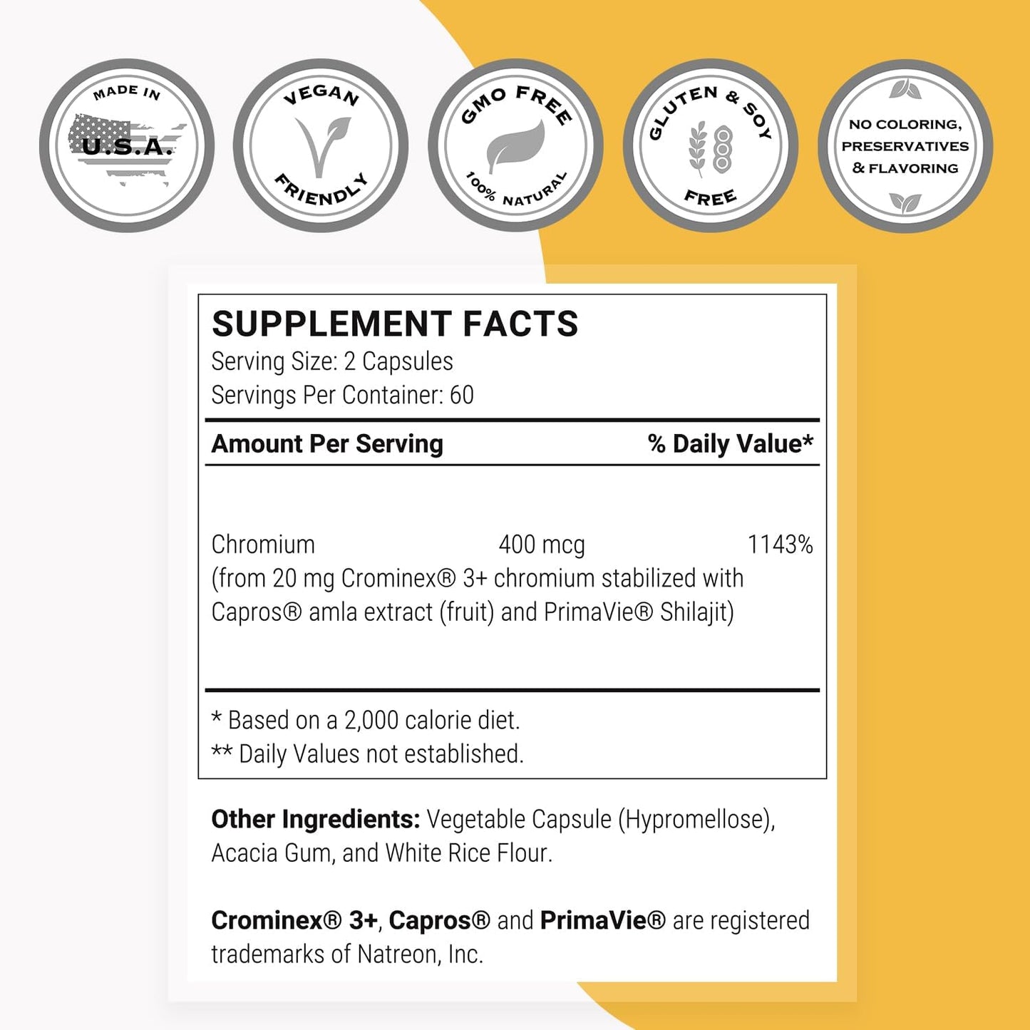 SuperSmart Crominex 3+ Chromium Supplement - 20mg Daily Dose - High Bioavailability - Advanced Formula with Polyphenol & Fulvic Acid - Non-GMO & Gluten Free - 120 Capsules