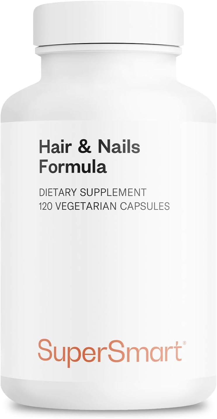 Supersmart Hair & Nails Formula Capsules with Patented Solubilized Keratine, Biotin, Bamboo Extract, MSM, Cynatine HNS Keratin - Non-GMO & Gluten Free - 120 Vegetarian Capsules